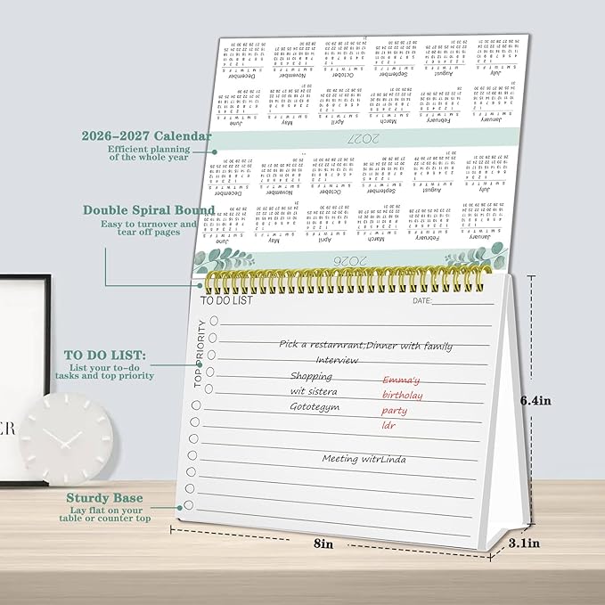 Small Desk Calendar 2026-2027 - Standing 2026 Desk Calendar, APR.2026 to JUN.2027, 8" x 6", Monthly Flip Desktop Calendar with Stickers, Your Personal Desk Planner for Home Office