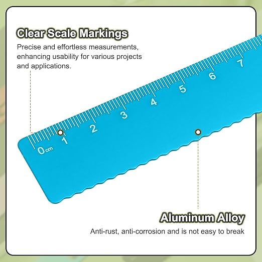 HARFINGTON Straight Ruler 20cm Metric Metal Aluminum Alloy Measuring Bookmark Clip Ruler Scale Tool for Measure Study Reading Classroom Office, Blue