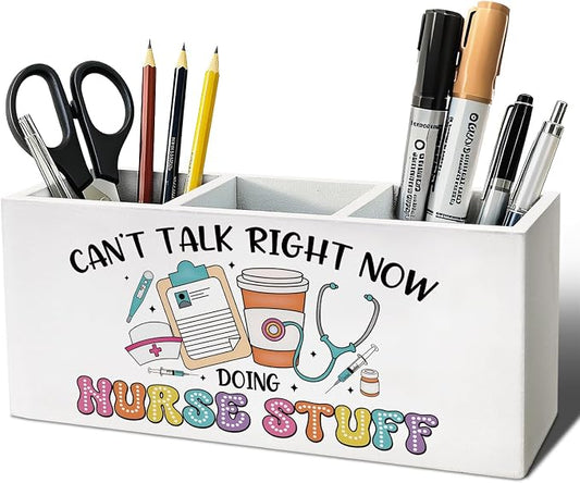 Funny Nurse Pen Pencil Holder, Nurses Appreciation Gifts Wood Desk Organizer and Accessories, Nurse Office Decor, Nursing Nurses Gifts for Women Pen Holder Desk Organizer for Office Tabletop