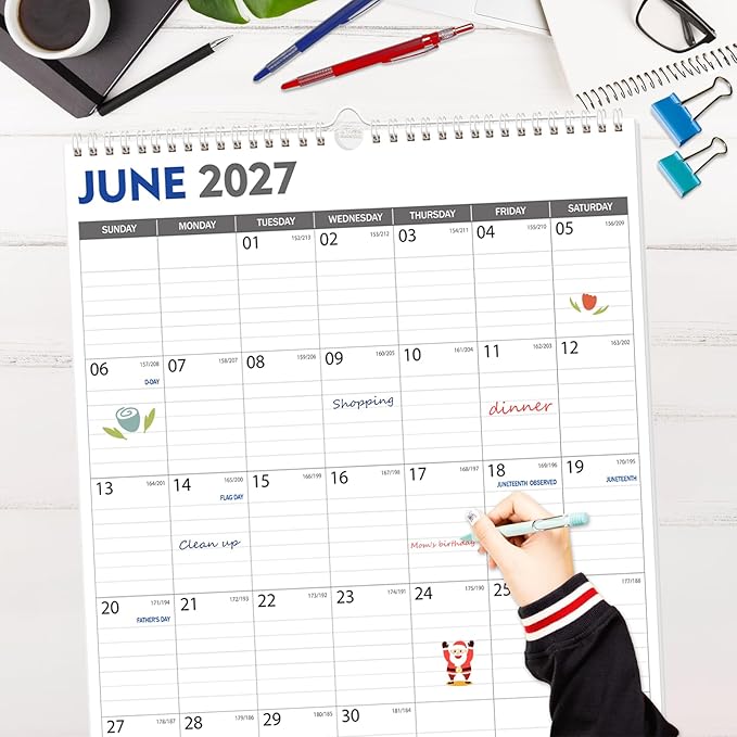 GuassLee Extra Large Wall Calendar 2026-2027, 20"x 30" Gaint Vertical Wall Calendar 2026, Jun. 2026 to Dec. 2027, 19-Month Paper Hanging Planner Wall with Julian Date for Office Home Planning & Organizing