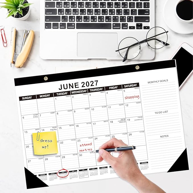 GuassLee Desk Calendar 2026-2027 (Jun. 2026 - Dec. 2027), 19 Months Calendar 17" × 11.5" Desktop Planner with Julian Date, Monthly Goals, Academic To-Do List, for Home, Office, School & Teachers