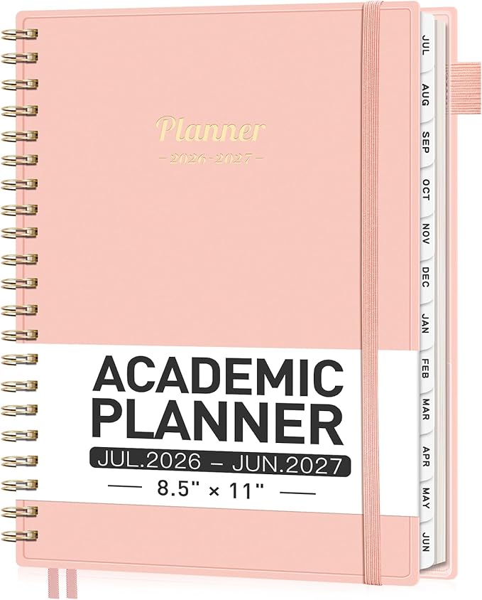AHGXG Academic Planner 2026-2027, July 2026 - June 2027, Weekly and Monthly, 8.5" x 11", Calendar, Agenda for Women, Teacher, Student, School, 12-Month Tabs (Pink)