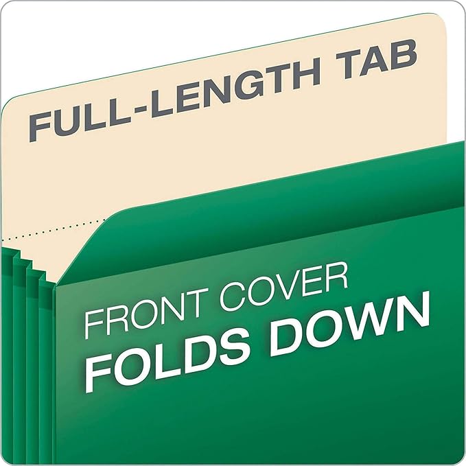 Pendaflex Color File Pockets, Letter Size, Green, 5.25" Expansion, 10/BX (1534G GRE-10)