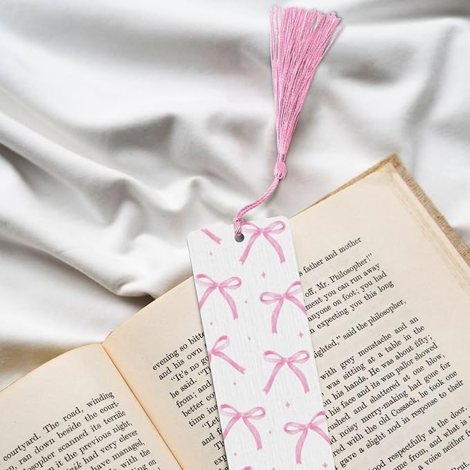Bow 5pcs Wood Bookmarks with Tassel for Planner Reading Book Lovers Accessory Readers Men Women 4.6 X 1.2 Inch