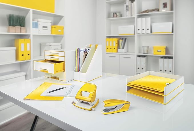 Leitz 50951016 Stapler and Hole Punch Set, Staple or Punch Up to 30 Sheets, Includes Staples, Wow Range, Yellow