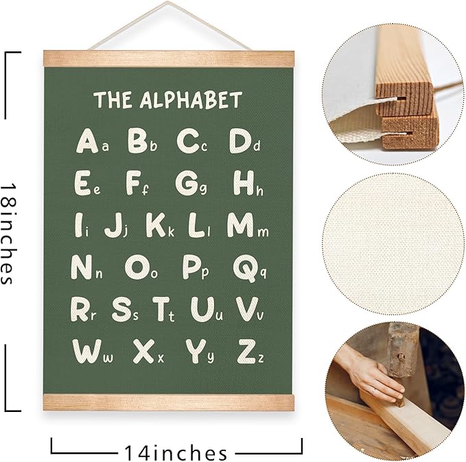 Educational Wall Art Set of 2, Numbers 1-20 and Alphabet Chart, Learning Posters for Toddler ,ABC Banner Poster, Banner Wall Hanging Decor for Toddler Room Playroom Nursery Wall Classroom Decor (Green)