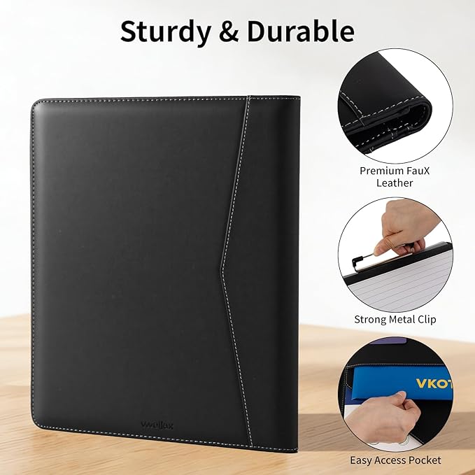 Professional Padfolio,Faux Leather Portfolio Folder Binder,Letter Size A4 Legal Writing Pad Holder for Business School Office Conference Notepad Clip Boards