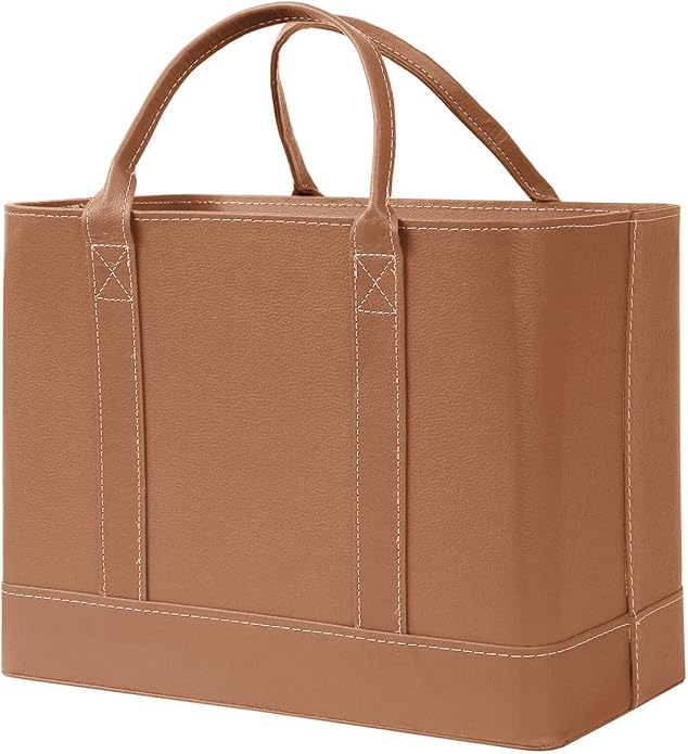 HOME DISTRICT Chic File Organizer Tote - Important Document Organizer Bag, Portable File Box with Handle, Brown