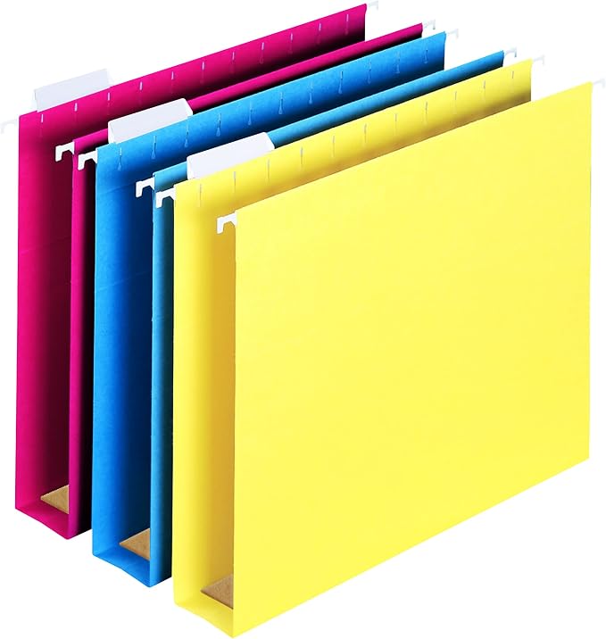 Smead Hanging File Folders, 25 Pack, Assorted Colors, 2 Inch Expansion Hanging Folders for Documents with Tabs, Letter Size (64264)