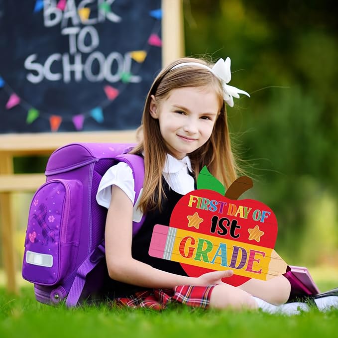 WaaHome First Day of School Chalkboard Sign - 8''x10'' First and Last Day of Preschool Kindergarten 1st Grade Sign Back to School Photo Prop Signs 15 Grades Supplies for Kids Girls Boys, Reusable