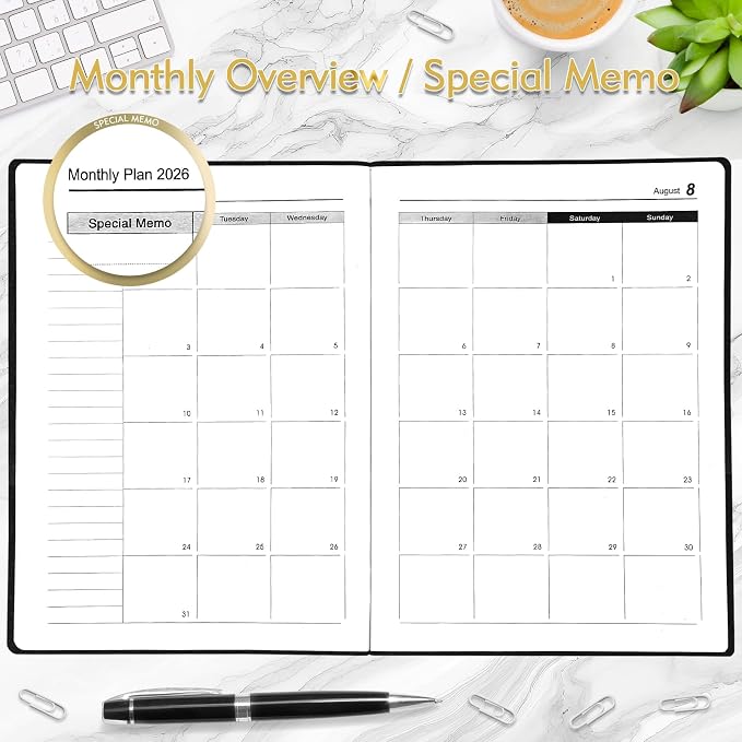 KESOTE Large Daily Planner 2026-2027 Full Page Per Day, Hourly Schedule 8.5" x 11" Academic Diary Day Planner 12 Month (July 2026 - June 2027), Black