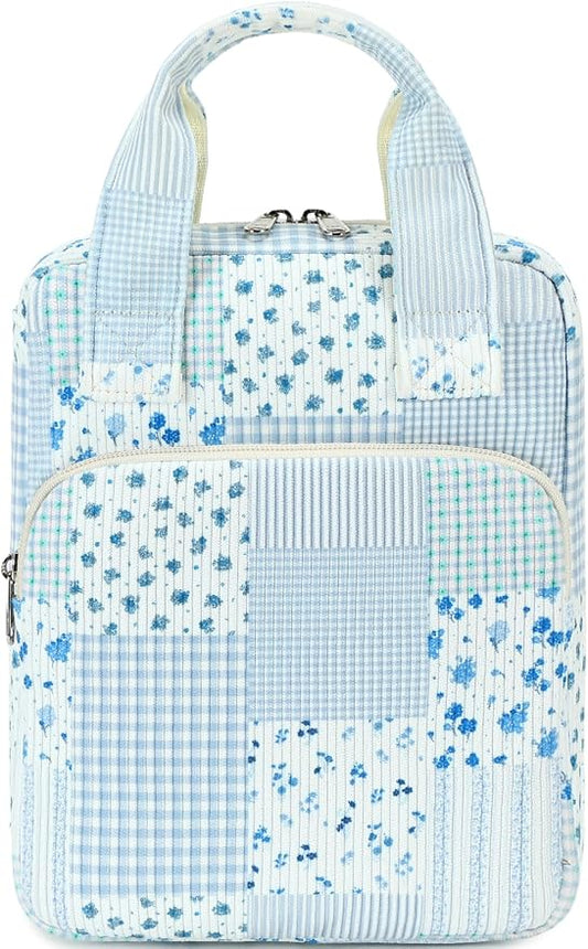 DSIUE Kids Bible Cover Case Gilrs Corduroy Bible Carrying Case Book Holder/Carrier/Bag with Handle and Pockets, Blue Patchwork Floral