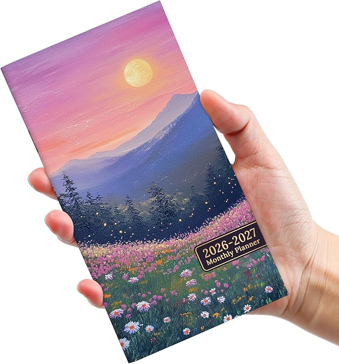 Pocket Calendar 2026-2027 for Purse, Two Year Monthly Planner Pocket Size 6.5" x 3.5", Jan 2026 - Dec 2027 Monthly Planner Small Calendar for School, Work and Home - Twilight Bloom