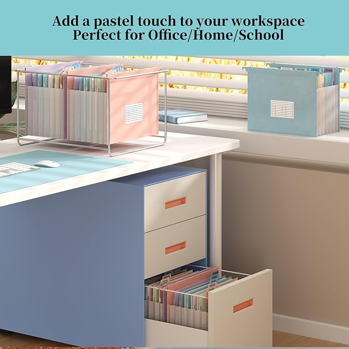 Expanding Hanging File Folders for Filing Cabinet, 7 Accordion Pockets Filing Cabinet Organizer, 1.2'' Expandable, Multi-Color Tabs, Letter Size, 50% Wheat Straw, 3 Pack (Pastel Blue)