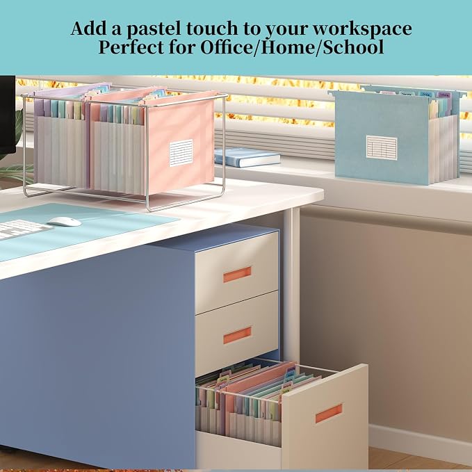 Expanding Hanging File Folders for Filing Cabinet, 7 Accordion Pockets, 1.2'' Expandable, Multi-Color Tabs, Letter Size, 50% Wheat Straw, 3 Pack (Lavender)