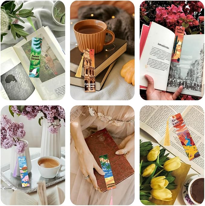 Peacoblue 30pcs UV DTF Bookmarks Transfer Stickers Wraps Flat Illustration Landscape for Women Men Reading, Waterproof Bookmarkers Decal(No Blank Bookmarks) for Acrylic Plastic Metal Blank Bookmark