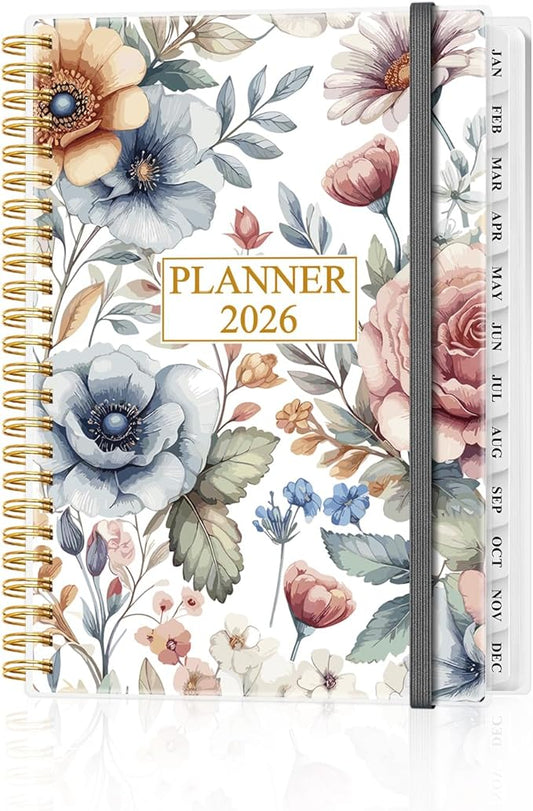 Planner 2026 - Weekly & Monthly Planner from January 2026 to December 2026, Agenda 2026 with Inner Pocket, Elastic Band, 6.4" x 8.5", Colorful Large Flower