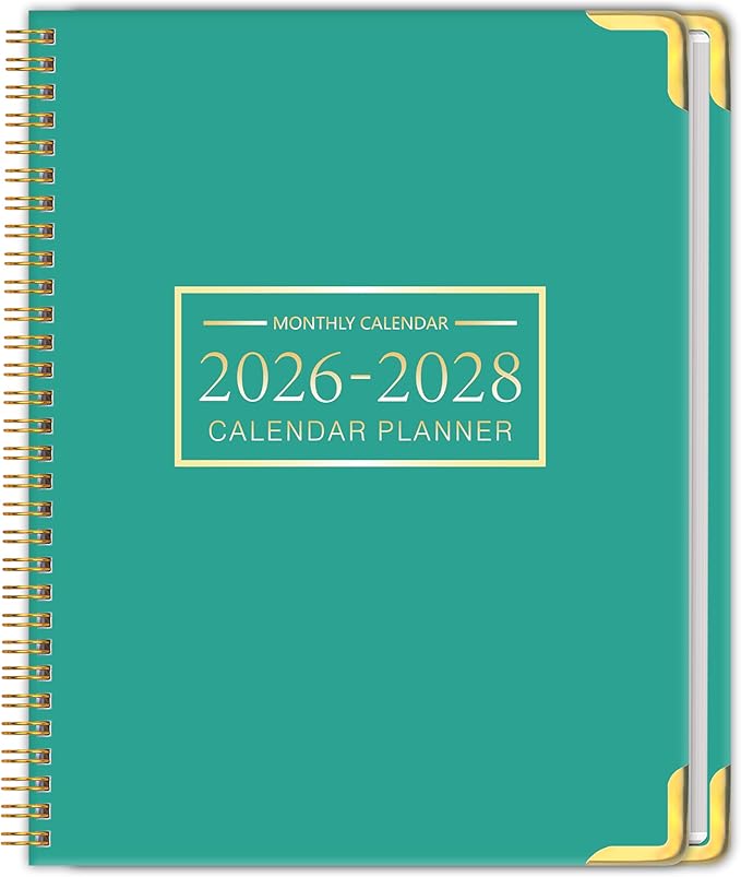 Monthly Planner 2026-2028, Hardcover 3 year calendar 2026-2027-2028 Calendar Book from Jan 2026 - Dec 2028, 9“ x 11”, Spiral Bound,Organizer for Office, School, and Home,Lake Green