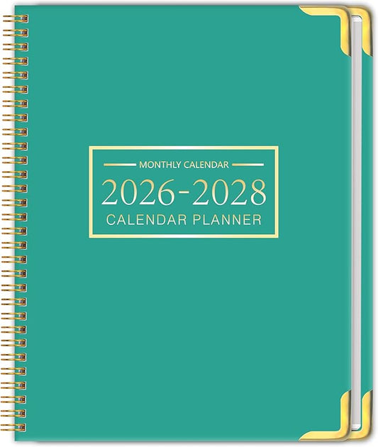 Monthly Planner 2026-2028, Hardcover 3 year calendar 2026-2027-2028 Calendar Book from Jan 2026 - Dec 2028, 9“ x 11”, Spiral Bound,Organizer for Office, School, and Home,Lake Green
