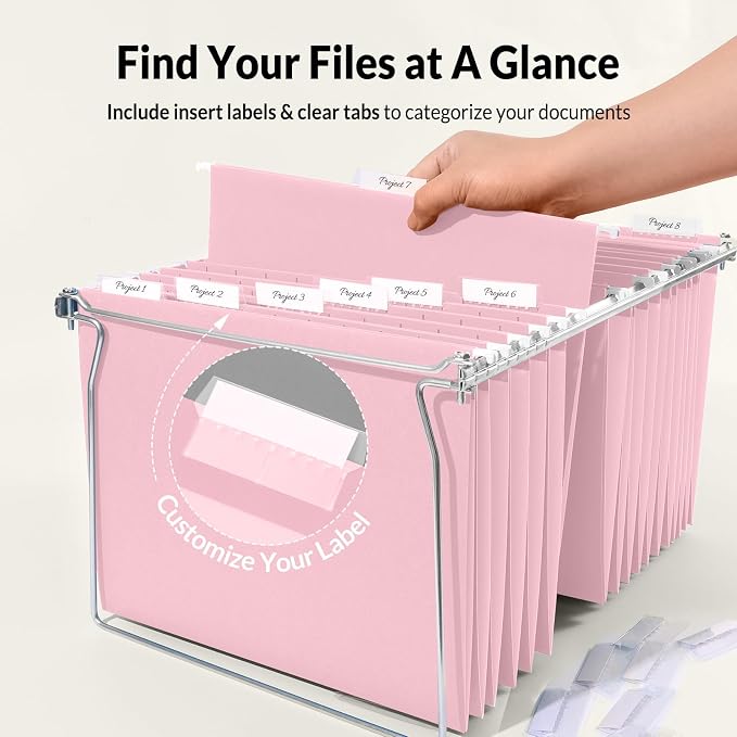 SUNEE 6 Pack Hanging File Folders, Pink Folders, Hanging File Folders Letter Size with 1/5-cut Tabs, Stay Organized for Your Home and Office Bulk File and Documents