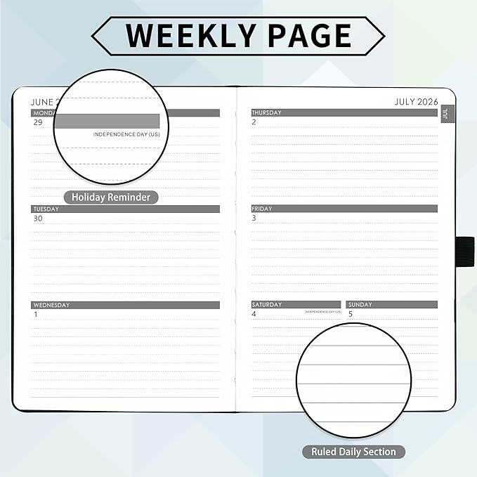 2026-2027 Planner - Academic Planner 2026-2027 Weekly Monthly Planner, July 2026 - June 2027, 5.7'' x 8.4'', Thick Paper, Leather Cover, Pen Holder, Back Pocket, Perfect Daily Organizer - Black