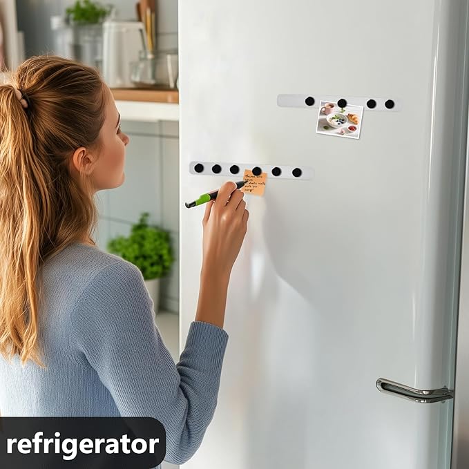 Magnetic Board - 6Pcs Magnet Bulletin Board, Frameless Stainless Iron Magnetic Strips with Adhesive Backing, Magnet Memo Board Bar, Includes 10 Black Magnets for Office, Home, Kitchen, School