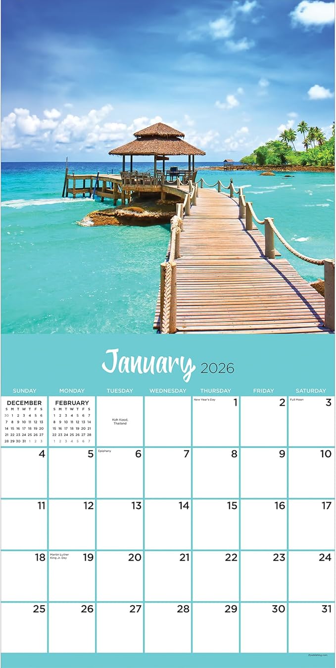 TF Publishing 2026 Tropical Escapes Wall Calendar - Large Grids for Appointments and Scheduling - Vertical Monthly Wall Calendar 2026 w/Premium Gloss Paper for Home and Office Organization - 12x12in
