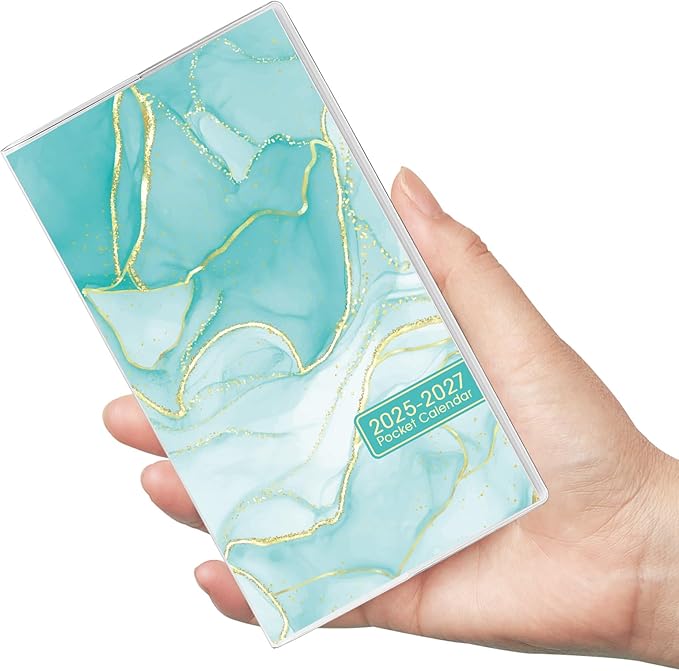 Phyxin Pocket Calendar 2025-2027, Two Year Pocket Planner - Runs From Jul 2025 Until Dec 2027, Small Size Planner - 6.7" x 3.7", Small Calendar for Easy Organizing, Marble