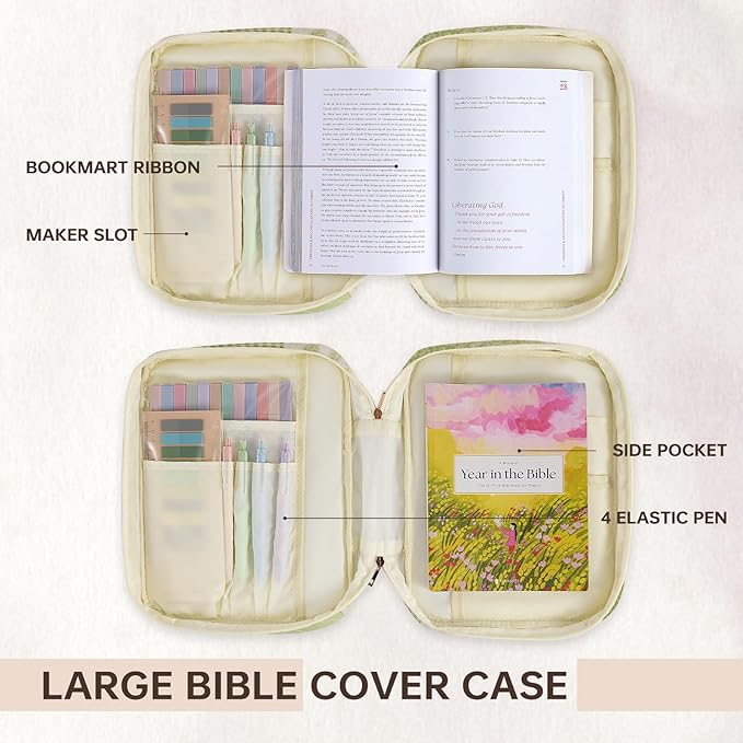 Bible Cover Case for Women Large Bible Cover Bag Quilted Bible Carrying Case for Girls Bible Study Supplies Accessories Christian Gifts for Women (Green Leaf, Large)