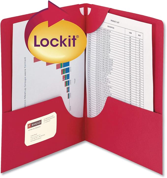 Smead Lockit Two-Pocket Heavyweight Folder, Letter Size, Red, 25 per Box (87980)
