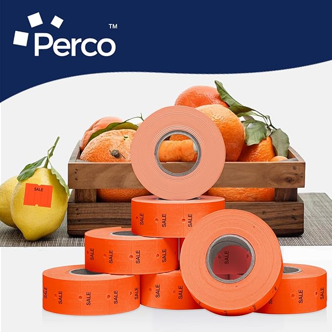 Perco 2 Line Fluorescent Red "SALE" Labels - 80 Rolls, 10 Sleeves, 80,000 Blank Price and Date Gun Labels for Perco 2 Line Price and Date Guns - Made in USA