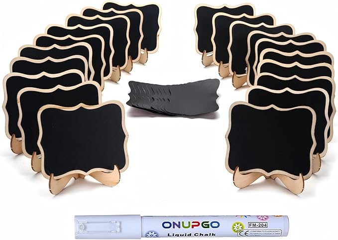 Mini Chalkboard Signs, 20 Pack Small Chalkboard Labels Table Signs with Easel Stand, Wooden Blackboards for Wedding Decor, Party Buffet Display, Place Cards, Food Labels