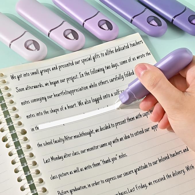 Temiary 12Pcs Cute White Smooth Pull Out Tape, Easy to Use White Correction Pens, 1/5 x 236in Smooth Writing & Aesthetic Office School Supplies (Purple)
