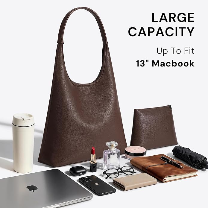 Hobo Bag for Women, Large Slouchy Shoulder Bag, Soft Vegan Leather Everyday Tote Purse, Stylish Handbag Fits 13.6'' Laptop