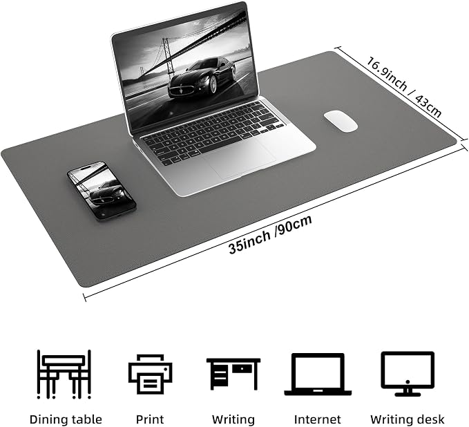 AFIING Cork Desk Mat, Dark Grey, 35.4" x 17",Desk pad Protector | Dual-Sided Cork & PU Leather, Large Mouse Pad, Non-Slip & Waterproof