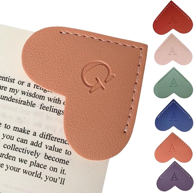 Personalized Leather Heart Bookmarks with Initials, 26 Letters Custom Corner Book Mark for Reading Women,Teacher, Student, Book Lovers Book Marker, Meaningful Gifts(Purple & Orange,G)
