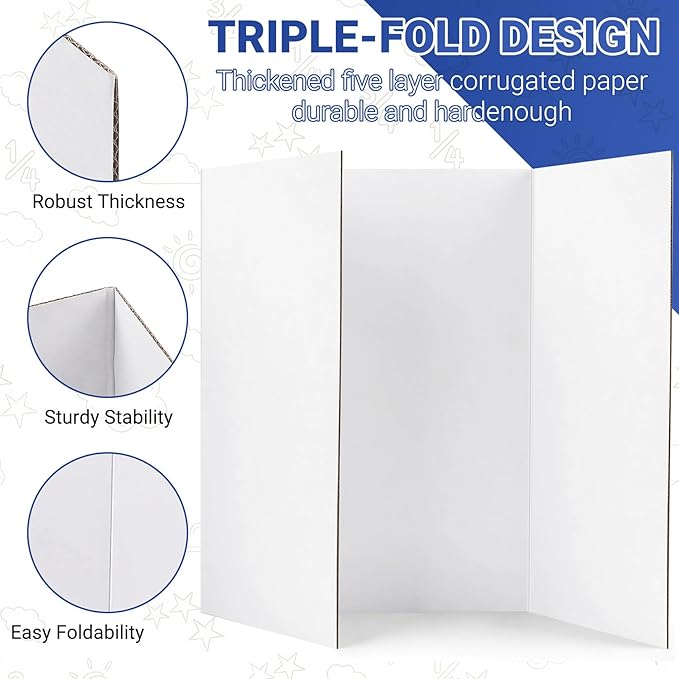 Large Trifold Poster Board, 2 Pack 36" x 48" White Corrugated Project Boards - Science Fair Display Posterboard for School Projects, Science Fairs, Event Displays, and Business Presentations