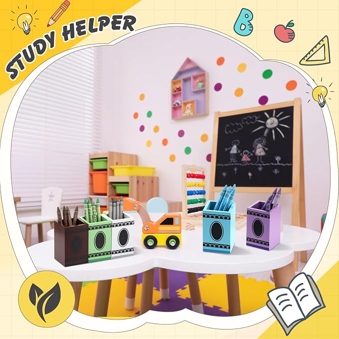Threehoney 10 Pcs Crayon Organizer Crayon Box Shaped Crayon Holder Wooden Colored Pen Holder Crayon Dispenser Marker Storage Organizer for Back to School for Classroom School Art Storage Supplies