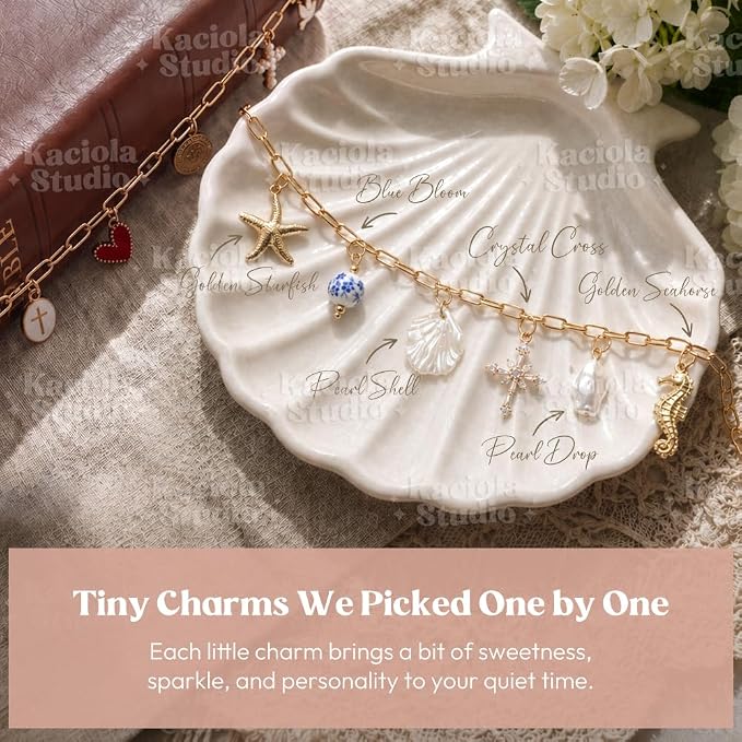 Kaciola Bible Charms Chain with 4PCS Planner Charms for Bible Study, Book Spine Bookmark, Journal Accessory, Unique Faith Jewelry Gift for Women (SJ-05)