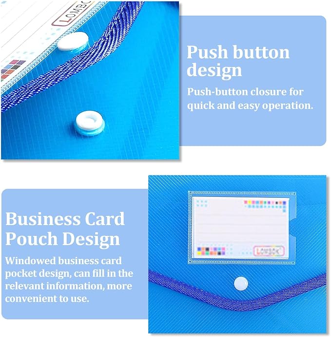 5 PCS Plastic File Folders, A4 Document Folder Pockets Envelopes, Waterproof Wallet Folder with Snap Closure for Home School Office