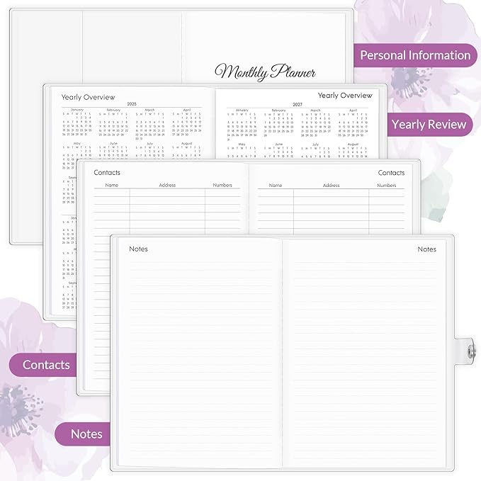 Monthly Planner 2025-2027, Monthly Calendar (July 2025 Until December 2027), 5.9'' x 8.4'', A5 Planner with PVC Cover, Perfect for Office, School Organizing Planning - Purple