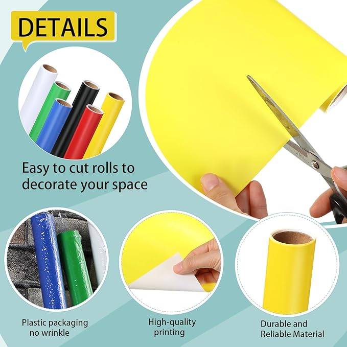 Skyygemm 6 Rolls Bulletin Board Paper Fade Resistant Colored Bulletin Board Paper Roll Bulk for Art Decor Drawing Craft Painting(4 x 24 ft,Rainbow)