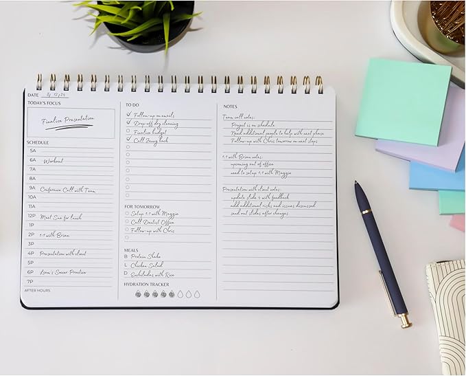 Undated Daily Planner | 8.25” x 11.75” Work To-Do Notebook | ADHD Academic Organizer | Multi-Layout | Men and Women Planner | College Supplies | Black | Landscape Layout