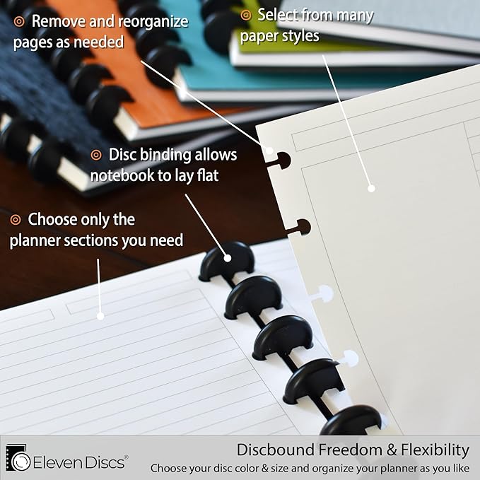 Eleven Discs ½-Inch Black Plastic Discbound Expansion Discs for Custom Notebook and Planner - Compatible with Circa, Arc, TUL (Set of 22)