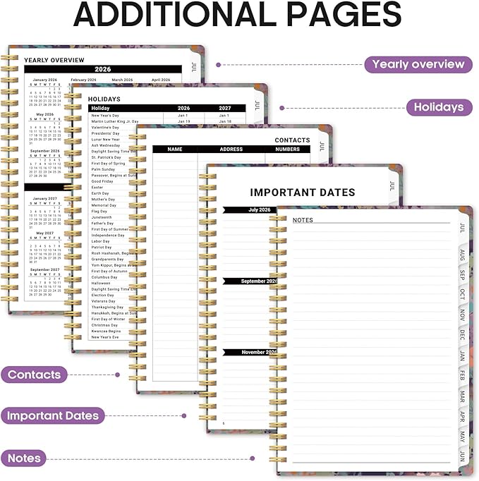 Planner 2026-2027, Academic Year Weekly and Monthly Calender Planner, from Jul 2026 - Jun 2027, Spiral Bound School Planning Book, Perfect for Teacher, Student, Women & Men, A4 (8.5" x 11"), Lavendar Floral
