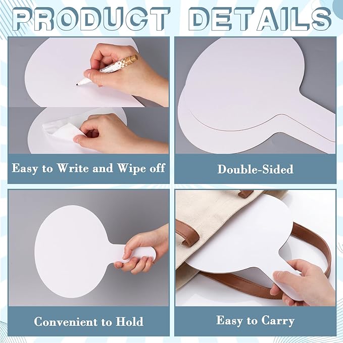 Seajan 200 Pcs Dry Erase Answer Paddles for Classroom, Double-Sided Handheld Mini Whiteboards Bulk Set for Teachers, Students & School Learning (Oval,26 x 20 cm)