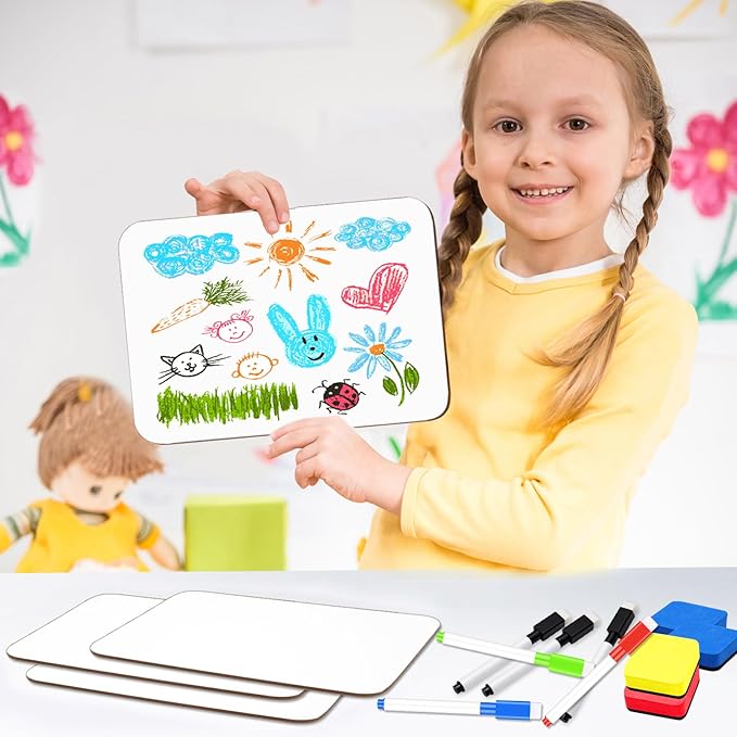 30 Pack Dry Erase Whiteboard Paddles, 9 x 12 Inch Wooden Double-Sided Handheld White Boards with Colorful 30 Markers & 30 Erasers Reusable Writing Paddles for Classroom Teaching & Auction Bidding