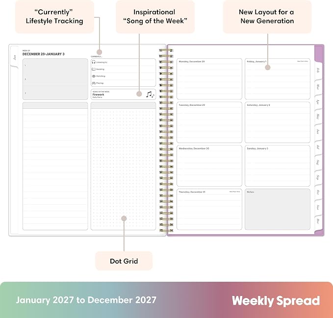 Blue Sky Gen Z 2027 Weekly and Monthly Planner Calendar, January 2027 - December 2027, 8.5" x 11", Flexible Interchangeable Cover, Durable Twin Wire Binding, Laminated Tabs, Storage Pocket, Europa