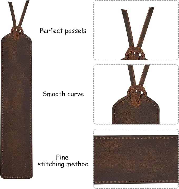Outus 6 Pcs Father's Day Leather Bookmark, Classic Stitched Bookmarks with Tassel, Handmade Stitched Page Markers for Father Men Women Kid Teacher Student School Office Writer Christmas Friend Book