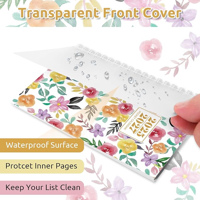 KONVINIT Pocket Calendar 2025-2027, Floral 2026 Pocket Calendar -3.5” × 6.5” - Runs from July 2025 until December 2027, 2026 Monthly Planner with Coil Cover for Planning